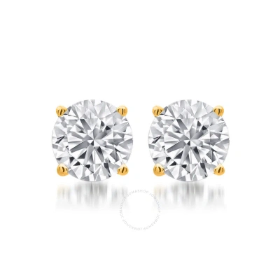 Diamondmuse 1.00 Carat T.w. Round White Diamond Yellow Gold Over Sterling Silver Stud Earrings For W In Metallic