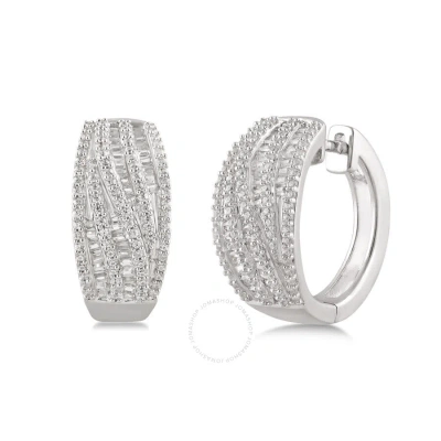 Diamondmuse 1.00 Carat T.w. Sterling Silver Diamond Huggie Hoop Earrings For Women In Metallic
