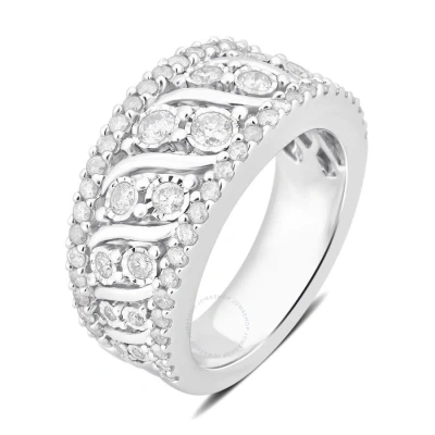Diamondmuse 1.00 Cttw Diamond Broad Band Anniversary Ring In Sterling Silver (i-j In Metallic