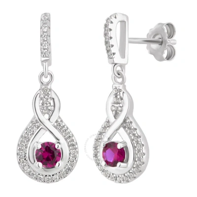 Diamondmuse 1.25 Carat T.w. Created Ruby And White Sapphire Halo Women's Drop-dangling Earring In St In Metallic