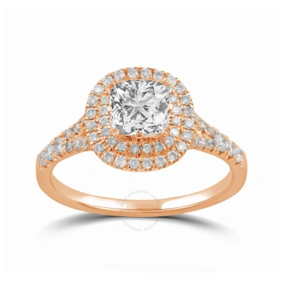 Diamondmuse 1.25 Cttw Rose Gold Plated Over Sterling Silver Cushion Cut Swarovski Double Halo Diamon In Pink