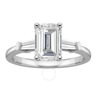 Diamondmuse 1.33 Cttw Emerald Swarovski Three Stone Diamond Engagement Ring In Sterling Silver In White