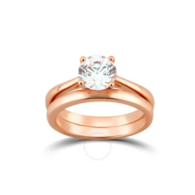 Diamondmuse 1.33 Cttw Rose Gold Plated Over Sterling Silver Round Swarovski Diamond Women's Bridal S In Pink
