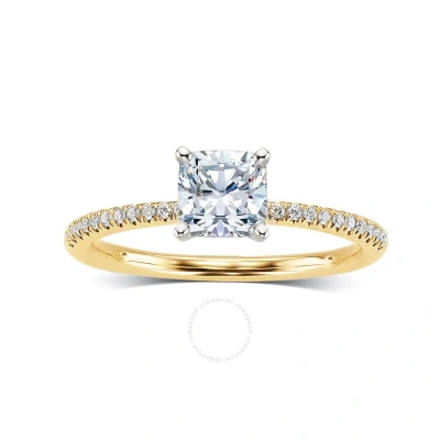 Diamondmuse 1.40 Cttw Cushion Cut Swarovski Diamonds White Solitaire Gold Tone Engagement Ring In St In Yellow