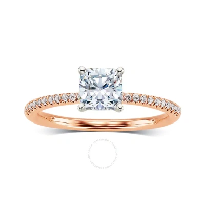 Diamondmuse 1.40 Cttw Cushion Cut Swarovski Diamonds White Solitaire Rose Tone Engagement Ring In St In Pink