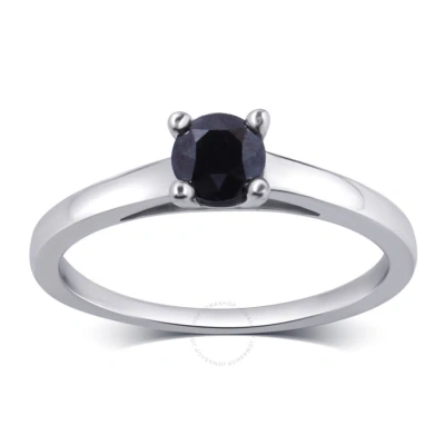 Diamondmuse 1.50 Carat Prong Setting Sterling Silver Solitaire Black Diamond Ring For Women In Blue