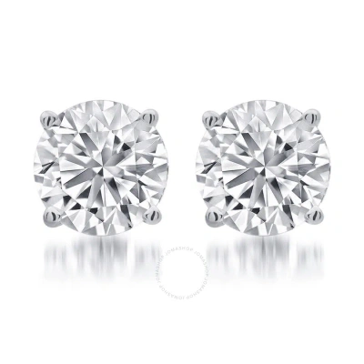 Diamondmuse 1.50 Carat T.w. Round White Diamond Women's Stud Earrings In Sterling Silver (i-j In Metallic