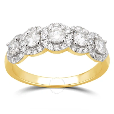 Diamondmuse 1.50 Cttw Yellow Gold Plated Over Sterling Silver Round Swarovski 5 Stone Engagement Rin In White