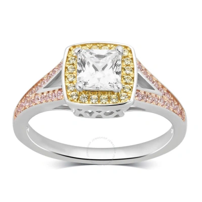 Diamondmuse 1.65 Carat T.w. Created Multi Cubic Zirconia Women's Engagement Ring In Sterling Silver In Metallic