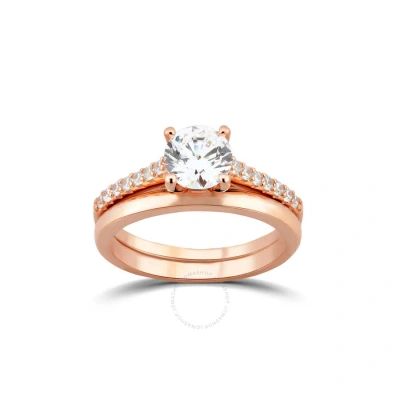 Diamondmuse 1.88 Cttw Rose Gold Plated Over Sterling Silver Round Swarovski Diamond Solitaire Bridal In Pink