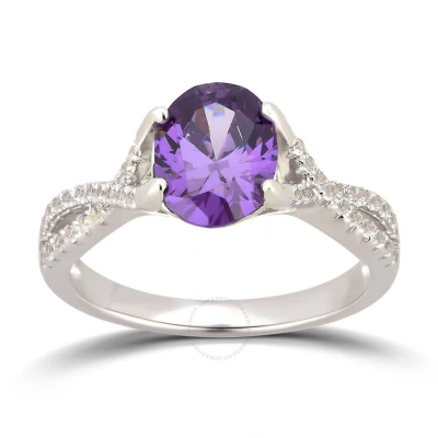 Diamondmuse 1.90 Cttw Created Amethyst And White Sapphire Women's Twisted Shank Engagement Ring In S In Metallic