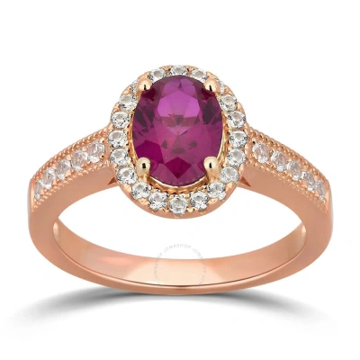 Diamondmuse 1.90 Cttw Created Ruby And White Sapphire Women's Halo Engagement Ring In Sterling Silve In Gold