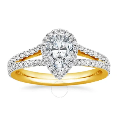 Diamondmuse 1.90 Cttw Pear Shape Swarovski Split Shank Sterling Silver Gold Tone Engagement Ring For In Yellow