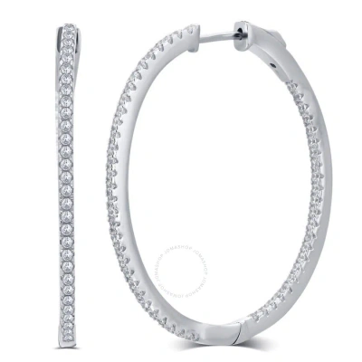 Diamondmuse 1/2 Carat T.g.w. Cubic Zirconia White Inside-outside Hoop Women's Earrings In Sterling S In Metallic