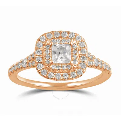 Diamondmuse 1.38 Cttw Rose Gold Plated Over Sterling Silver Square Swarovski Double Halo Diamond Eng
