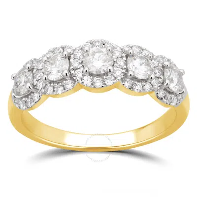 Diamondmuse 1.50 Cttw Yellow Gold Plated Over Sterling Silver Round Swarovski 5 Stone Engagement Rin