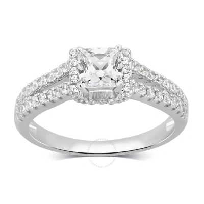 Diamondmuse 2.00 Cttw Sterling Silver Princess Cut Cubic Zirconia Split Shank Engagement Ring For Wo In Metallic