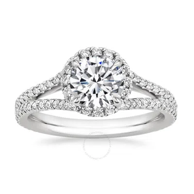 Diamondmuse 2.20 Cttw Round Cut Swarovski Diamonds White Split Shank Sterling Silver Engagement Ring In Metallic