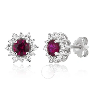 Diamondmuse 2.25 Carat T.w. Created Ruby And White Sapphire Sterling Silver Flower Earrings In Red