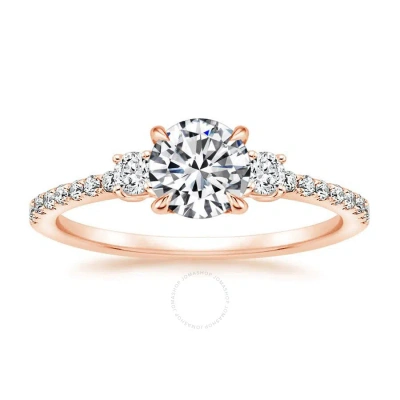 Diamondmuse 2.40 Cttw Round Swarovski Diamond Three Stone Engagement Ring In Pink Plated Sterling Si In Gold