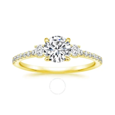 Diamondmuse 2.40 Cttw Round Swarovski Diamond Three Stone Engagement Ring In Yellow Gold Plated Ster