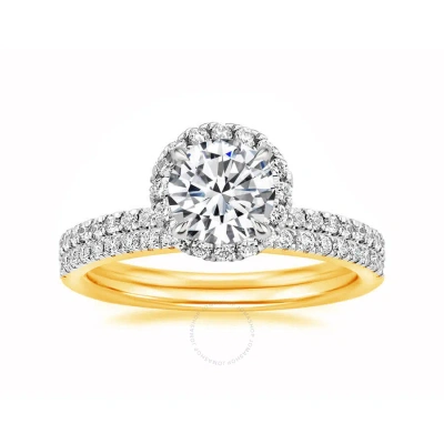 Diamondmuse 2.50 Cttw Round Swarovski Sterling Silver Gold Tone Halo Diamond Bridal Set In Yellow