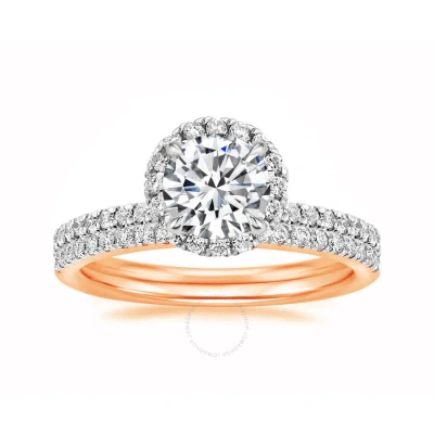 Diamondmuse 2.50 Cttw Round Swarovski Sterling Silver Rose Tone Halo Diamond Bridal Set In Pink