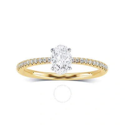 Diamondmuse 2.60 Cttw Oval Swarovski Diamonds White Solitaire Yellow Tone Engagement Ring In Sterlin