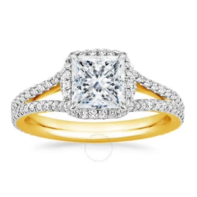 Diamondmuse 2.60 Cttw Square Swarovski Diamond Split Shank Gold Tone Sterling Silver Engagement Ring