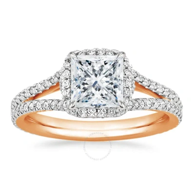 Diamondmuse 2.60 Cttw Square Swarovski Diamond Split Shank Pink Tone Sterling Silver Engagement Ring In Gold