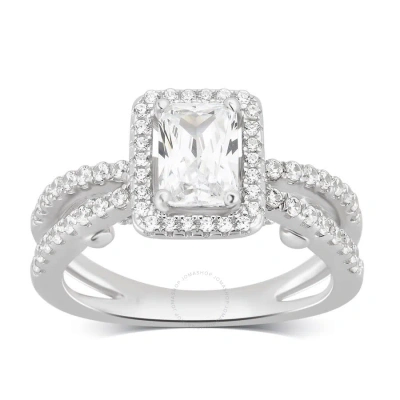 Diamondmuse 2.80 Cttw Cubic Zirconia Split Shank Engagement Ring In Sterling Silver For Women In Metallic