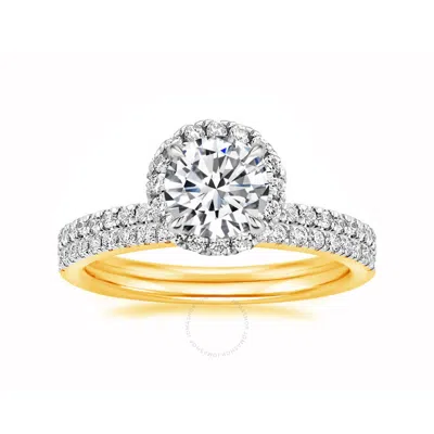Diamondmuse 2.50 Cttw Round Swarovski Sterling Silver Gold Tone Halo Diamond Bridal Set