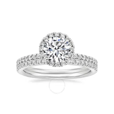 Diamondmuse 2.50 Cttw Round Swarovski Sterling Silver Halo Diamond Bridal Set In Neutral