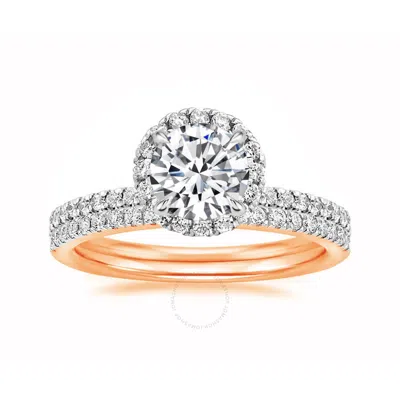 Diamondmuse 2.50 Cttw Round Swarovski Sterling Silver Rose Tone Halo Diamond Bridal Set In Gold