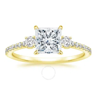 Diamondmuse 2.90 Cttw Square Swarovski Diamonds Gold Tone Engagement Ring In Sterling Silver In Yellow