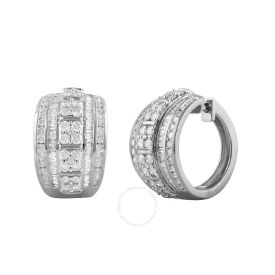 Diamondmuse 3.00 Carat T.w. Sterling Silver Diamond Huggie Hoop Earrings For Women In Metallic