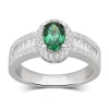 DIAMONDMUSE DIAMONDMUSE 3.00 CTTW STERLING SILVER CREATED OVAL EMERALD WHITE CUBIC ZIRCONIA ENGAGEMENT RING FOR 