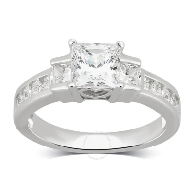 Diamondmuse 3.10 Cttw Sterling Silver Princess Cut Cubic Zirconia Engagement Ring For Women In Metallic