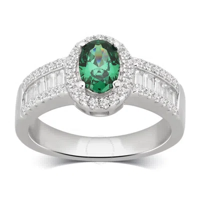 Diamondmuse 3.00 Cttw Sterling Silver Created Oval Emerald White Cubic Zirconia Engagement Ring For  In Metallic
