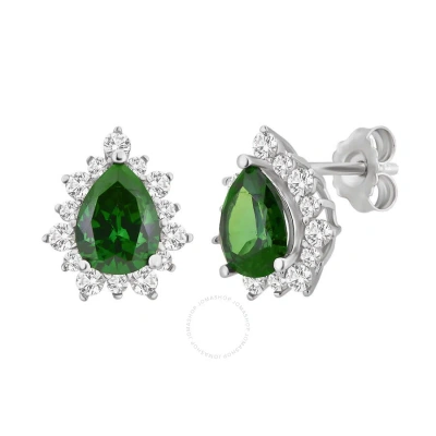 Diamondmuse 4.00 Carat T.w. Created Green Emerald And White Sapphire Pear Stud Earrings In Sterling  In Metallic