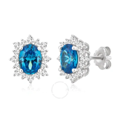 Diamondmuse 5.44 Carat T.w. Swiss Blue Cz And White Sapphire White Flower Women's Earrings In Sterli In Metallic