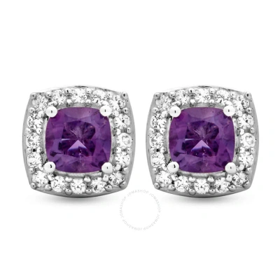 Diamondmuse Amethyst And Created White Sapphire Sterling Silver Earrings In Metallic