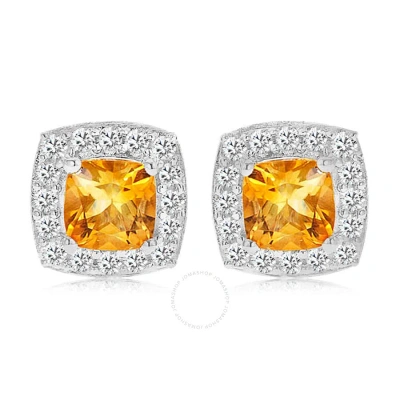 Diamondmuse Citrine And Created White Sapphire Sterling Silver Earrings In Metallic