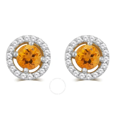 Diamondmuse Citrine And White Sapphire Birthstone Women's Earring In Sterling Silver In Gold