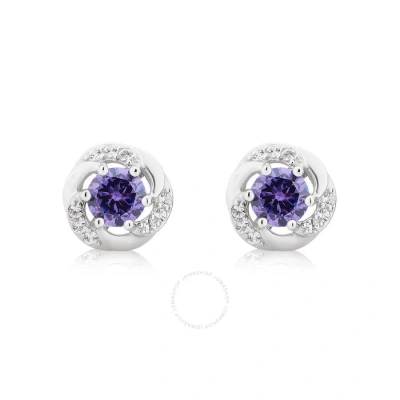 Diamondmuse Created Amethyst And White Sapphire Gemstone Sterling Silver Six Prong Stud Earrings For In Purple