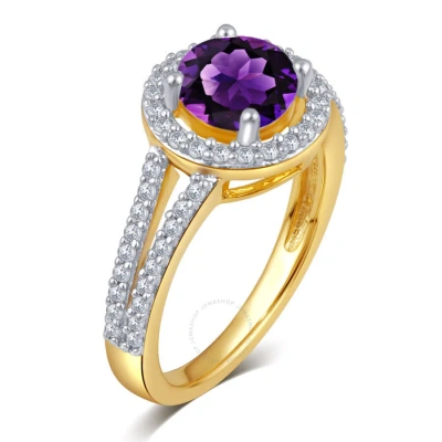 Diamondmuse Created Amethyst Gemstone Birthstone Sterling Silver Ring For Women In Gold