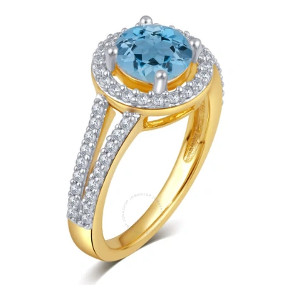 Diamondmuse Created Aqua Gemstone Birthstone Sterling Silver Ring For Women In Gold