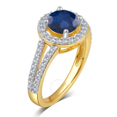 Diamondmuse Created Blue And White Sapphire Gemstone Birthstone Sterling Silver Ring For Women In Yellow