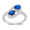 DIAMONDMUSE DIAMONDMUSE CREATED BLUE AND WHITE SAPPHIRE GEMSTONE STERLING SILVER TWO STONE RING FOR WOMEN