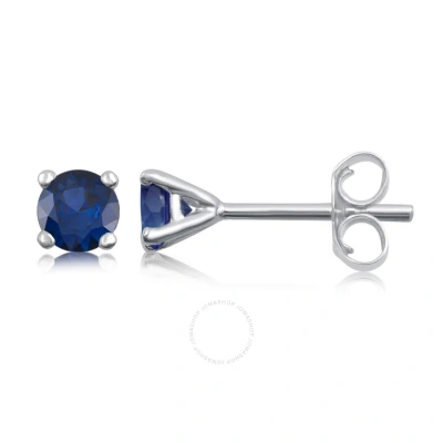Diamondmuse Created Blue Sapphire Stud Earrings In Sterling Silver In Metallic